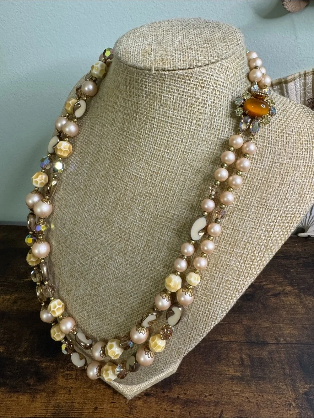 Boucher LeC Le Couturier Vintage Necklace Beaded Double Strand AB Crystal 1960’s - Picture 2 of 16